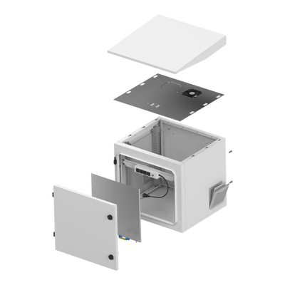 Gabinete de Exterior con Rack de 19" de 9UR con Ventiladores y Termostato, Se envía el Gabinete armado, (Montaje a poste o torre se vende por separado).