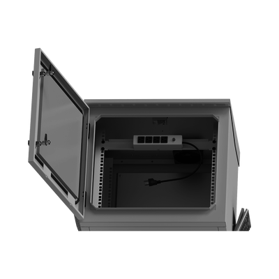 Gabinete de Exterior con Rack de 19" de 9UR con Ventiladores y Termostato, Se envía el Gabinete armado, (Montaje a poste o torre se vende por separado).