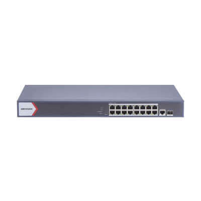 Switch Gigabit PoE+ / Monitoreable / 16 Puertos 1000 Mbps PoE+ / 1 Puerto 1000 Mbps de Uplink / 1 Puerto SFP /  Configuración Nube desde Hik-PartnerPro / Modo Extendido hasta 300 Metros / 130 Watts