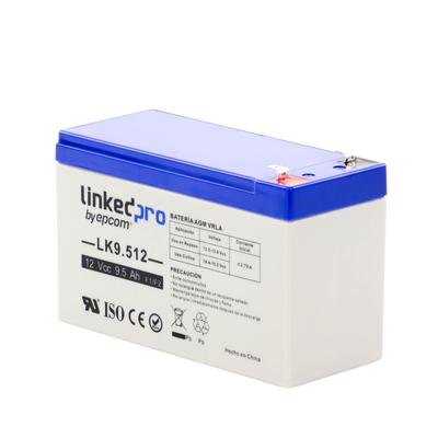 Batería 12 V / 9.5 Ah / UL / Tecnología AGM / Vida útil promedio 5 años / Para uso en equipo electrónico, Alarmas de Intrusión / Incendio/ Control de acceso / Video Vigilancia / Terminales F1 ( Incluye adaptador F