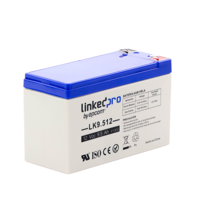 Batería 12 V / 9.5 Ah / UL / Tecnología AGM / Vida útil promedio 5 años / Para uso en equipo electrónico, Alarmas de Intrusión / Incendio/ Control de acceso / Video Vigilancia / Terminales F1 ( Incluye adaptador F