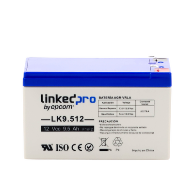 Batería 12 V / 9.5 Ah / UL / Tecnología AGM / Vida útil promedio 5 años / Para uso en equipo electrónico, Alarmas de Intrusión / Incendio/ Control de acceso / Video Vigilancia / Terminales F1 ( Incluye adaptador F