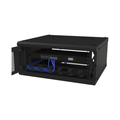 Gabinete de Pared Fijo, Con 4 Unidades de Rack, de 19 in, Fabricado en Acero, Puerta Perforada.