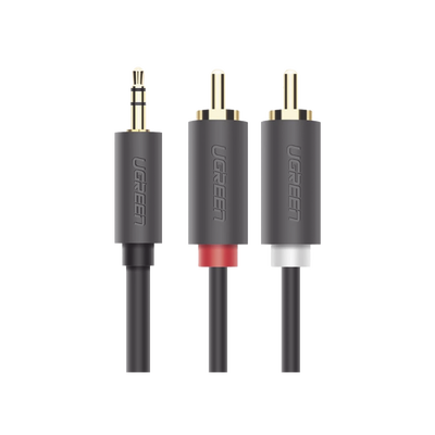 Cable Adaptador de 3.5mm Macho a 2 RCA Macho / 5 Metros (16.40 Pies) / Color Gris / Blindaje Múltiple / ABS / Alta Calidad