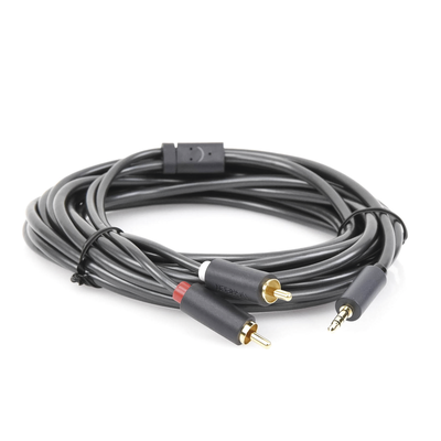 Cable Adaptador de 3.5mm Macho a 2 RCA Macho / 5 Metros (16.40 Pies) / Color Gris / Blindaje Múltiple / ABS / Alta Calidad