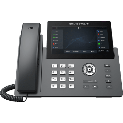 Teléfono IP Wi-Fi, Grado Operador, 12 líneas SIP con 6 cuentas, pantalla táctil  7", puertos Gigabit, Bluetooth, PoE, codec Opus, IPV4/IPV6 con gestión en la nube GDMS
