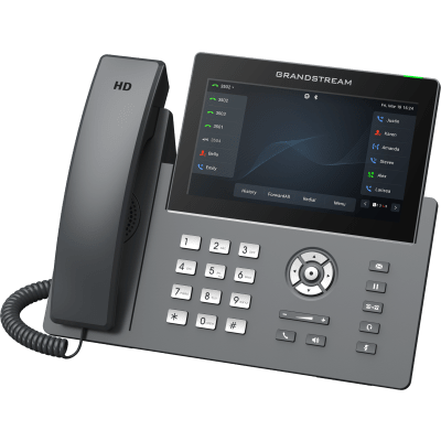 Teléfono IP Wi-Fi, Grado Operador, 12 líneas SIP con 6 cuentas, pantalla táctil  7", puertos Gigabit, Bluetooth, PoE, codec Opus, IPV4/IPV6 con gestión en la nube GDMS