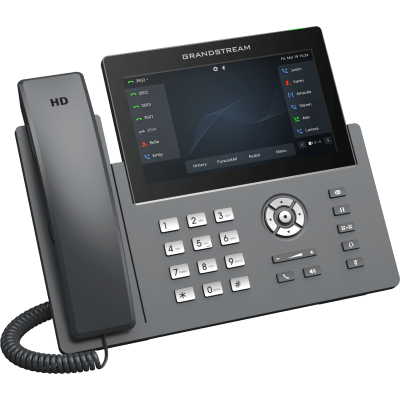 Teléfono IP Wi-Fi, Grado Operador, 12 líneas SIP con 6 cuentas, pantalla táctil  7", puertos Gigabit, Bluetooth, PoE, codec Opus, IPV4/IPV6 con gestión en la nube GDMS