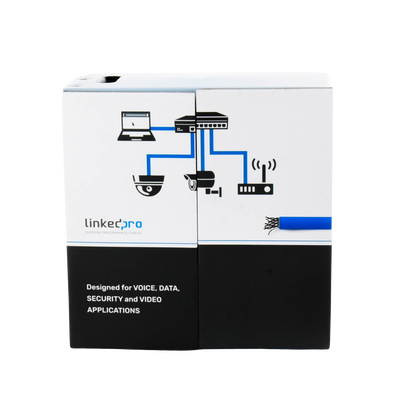 Bobina de cable de 305 metros Cat6+, CM, CALIBRE 23 ALTO RENDIMIENTO, ETL,UL, color azul, super flexible, para aplicaciones de video vigilancia, video HD, y redes de datos. Uso interior.