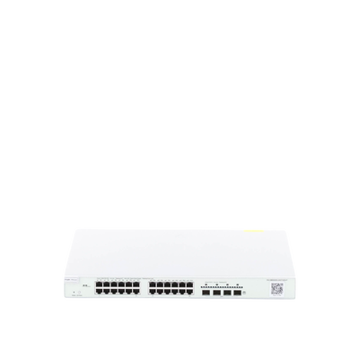 Switch Administrable Capa 3 con 24 puertos Gigabit PoE 802.3af/at + 4 SFP+ para fibra 10Gb, gestión gratuita desde la nube, 370w