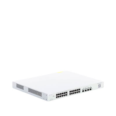 Switch Administrable Capa 3 con 24 puertos Gigabit PoE 802.3af/at + 4 SFP+ para fibra 10Gb, gestión gratuita desde la nube, 370w