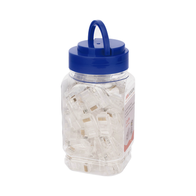 Bote con 100 Piezas de Plug Modular RJ45 / Cat 5e / Chapado en Oro a 30 Micras / Sin Blindaje / Fácil Instalación / Uso Interior / Soporta Norma TIA-568B / Cumple con RoHS 2.0