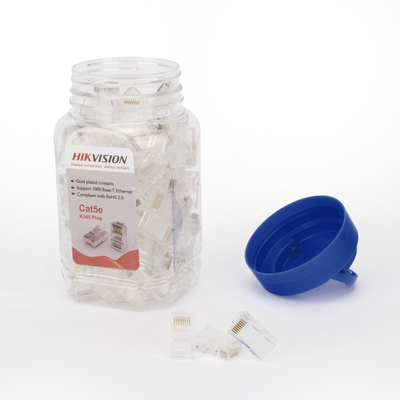 Bote con 100 Piezas de Plug Modular RJ45 / Cat 5e / Chapado en Oro a 30 Micras / Sin Blindaje / Fácil Instalación / Uso Interior / Soporta Norma TIA-568B / Cumple con RoHS 2.0