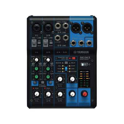 Mezcladora de Audio | 6 Canales | 2 entradas de micro/6 de línea (2 mono + 2 estéreo) | Efectos Integrados | Alimentación Phantom