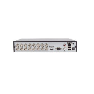 DVR 16 Canales TurboHD + 2 Canales IP / 2 Megapíxel (1080p) Lite / Acusense Lite (Evita falsas alarmas) / Audio por Coaxitron / 1 Bahía de Disco Duro / H.265+ / Salida de Video en Full HD