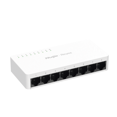 Switch no administrable, Visible en la Topología de la Nube, con 8 puertos 10/100 Mbps