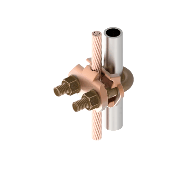 Conector Mecánico para Cable Calibre 4 a 2/0 AWG / Paralelo o 90° Grados a Tubo de 1 1/4" o Varilla  de 1 3/8" - 1 1/2".