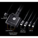 Switch KVM | USB FHD HDMI | de 2 puertos en formato cable | 1920x1080 @ 60Hz (FHD)| HDCP 1.4 | Conecta y controla 2 equipos con un solo monitor, teclado y mouse
