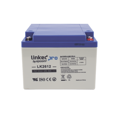 Batería de respaldo 12 V 26 Ah AGM | Certificada UL94-HB Resistencia a la flama básica | Especial para Seguridad Electrónica | Vida útil 5 años | Terminales M5