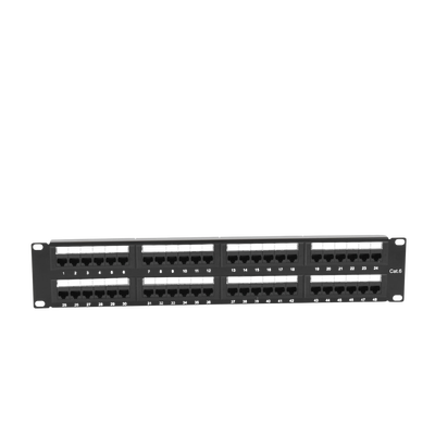 Panel de parcheo de impacto (110) UTP de 48 puertos Cat6, 19in, 2U, con barra para organizar cable