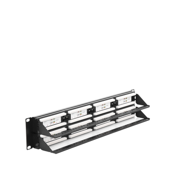 Panel de parcheo de impacto (110) UTP de 48 puertos Cat6, 19in, 2U, con barra para organizar cable