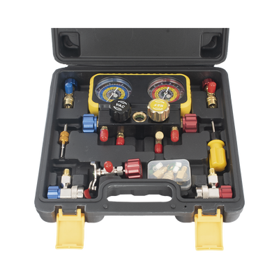 Manómetro de 4 vías con Accesorios para Gas refrigerante  R410A/ R32/ R134A/R22