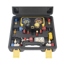 Manómetro de 4 vías con Accesorios para Gas refrigerante  R410A/ R32/ R134A/R22