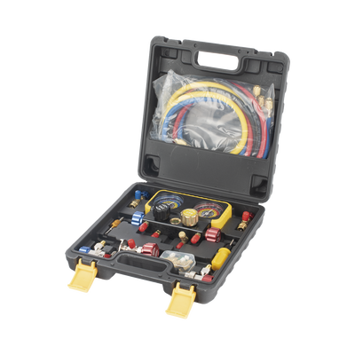 Manómetro de 4 vías con Accesorios para Gas refrigerante  R410A/ R32/ R134A/R22