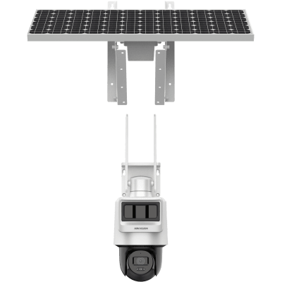 Kit Solar IP All in One / Doble Detección (Radar + PIR) / PT IP 4 Megapixel / Lente 2.8 mm / Panel Solar / Batería de Respaldo de Litio 90Wh (Hasta 2 días) / Conexión 4G / Audio de Dos Vías / Accesorios de Inst. / Direc