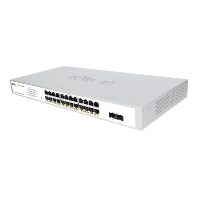 Switch Administrable PoE  / 24 puertos PoE af/at Gigabit /  2 x SFP Gigabit / Administración Cloud Gratuita / Presupuesto 370 W