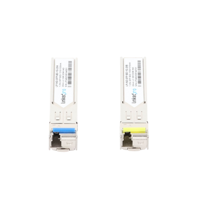 Transceptores Ópticos Industriales Bidireccionales SFP (Mini-Gbic) / Monomodo 1310 & 1550 nm / 1.25 Gbps / 1000BASE-BX / Conector LC/UPC Simplex / DDM / Hasta 20 km / 2 Piezas