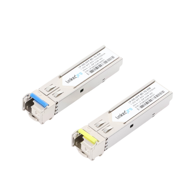 Transceptores Ópticos Industriales Bidireccionales SFP (Mini-Gbic) / Monomodo 1310 & 1550 nm / 1.25 Gbps / 1000BASE-BX / Conector LC/UPC Simplex / DDM / Hasta 20 km / 2 Piezas
