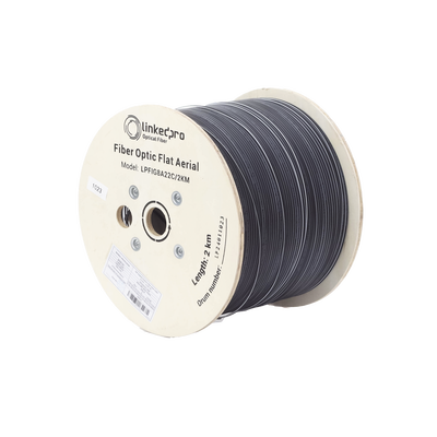 Carrete de 2 Kilómetros (6561.68 Pies) de Fibra Óptica Aérea Mini Figura 8 G.657A2 Tipo Drop Plana, Monomodo de 2 Hilos (Bifibra), Color Negro, (No Soporta Conectores Mecánicos)