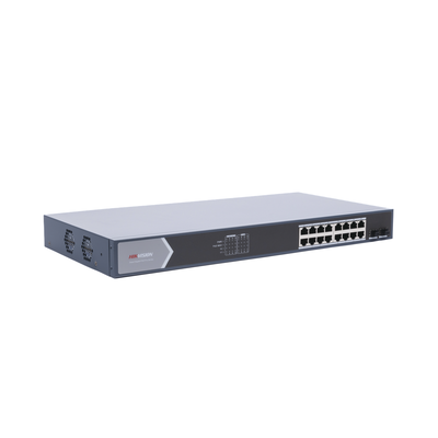 Switch Gigabit PoE+ / Administrable / 16 Puertos 1000 Mbps PoE+ / 2 Puertos SFP / Configuración Nube desde Hik-ParnerPro / PoE hasta 300 Metros / 225 Watts