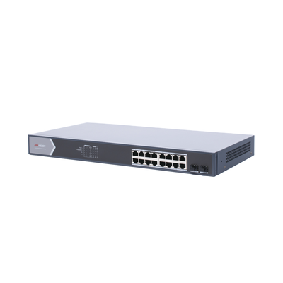 Switch Gigabit PoE+ / Administrable / 16 Puertos 1000 Mbps PoE+ / 2 Puertos SFP / Configuración Nube desde Hik-ParnerPro / PoE hasta 300 Metros / 225 Watts