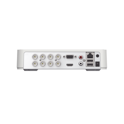 DVR 2 Megapixel (1080P) lite / 8 Canales TURBOHD / AcuSenseLite (Busqueda Inteligente Personas Vehiculos) / 1 Bahía de Disco Duro / H.265+ / Audio por Coaxitrion y Audio Bidireccional / Detección de movimiento 2.0 / Salida de vídeo Fu