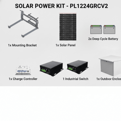 Kit Solar de 35 W con PoE 802.3af y PoE Pasivo 24 Vcc para una Cámara IP y un Radio Ubiquiti airMAX o Cambium ePMP.