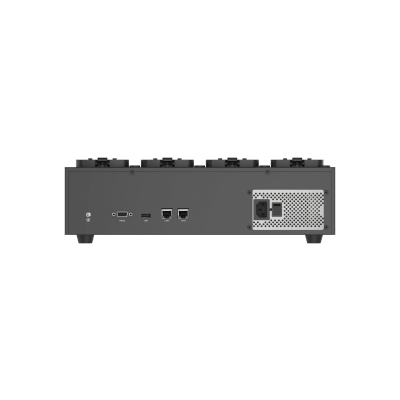 Dock Station de Escritorio con 8 Estaciones de Carga para Body Cams / Doble Interfaz de Red / 4 Bahías de HDD / Carga y Respaldo Automático / Prevención de Pérdida de Datos / Cobertura Cíclica / Reproducción d