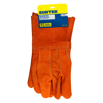 Guantes de Carnaza Largo/ Refuerzo en Palma / Resistente a Abrasión y Temperaturas Moderadas.