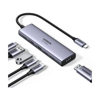 Hub USB-C 6 en 1 / HDMI 4K@60Hz / 2x USB-A 3.2 Gen 2 (10 Gbps) / 2x USB-C 3.2 (10 Gbps) / PD 100W / Compatibilidad Universal / Driver-Free / Aluminio