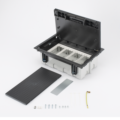 Caja Para Instalación en Piso Falso para Voz, Datos o Contactos Eléctricos / Capacidad para 4 Módulos / Espacio Embellecedor en la Tapa / Profundidad Ajustable de 90 a 120 mm (3.54 a 4.72 pulgadas) / Los Módulos se Adquieren Aparte / (SF410/14CY)