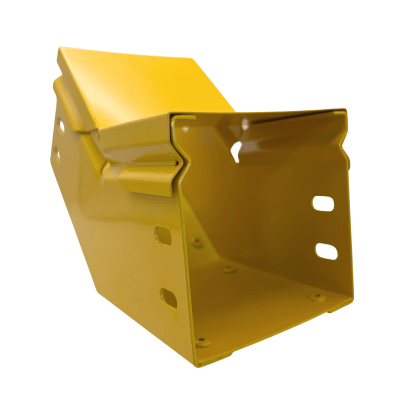 CHFIBER CURVA VERTICAL INTERIOR A 45° DE ALUMINIO PERALTE 4" ANCHO 4" RADIO 8" CON RECUBRIMIENTO EN PINTURA EPÓXICA, INCLUYE TAPA , UN PAR DE COPLES Y TORNILLERÍA.