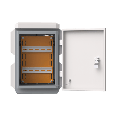 Gabinete de Acero Ventilado para Exterior con Rieles DIN y 4 Placas Laterales para Montaje de Equipos por Fuera