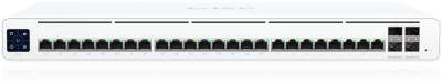 UISP Switch Pro – Switch PoE de 220 W (27 V) con 24 Puertos GbE, 16 Puertos PoE Pasivo 27 V y 4 Puertos SFP+ 10G