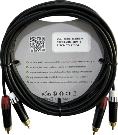 Cable 2 RCA x 2 RCA, conectores negros, con diferenciador de blanco y rojo (2x MT380-RD - 2x MT380-WH), length 3m