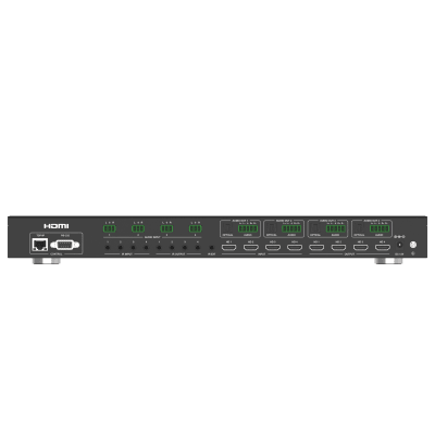 Switch de Video Matrix 4x4 HDMI 2.0 | 18Gbps Ancho de Banda | 4K2K@60Hz Resolución | 4 Entradas 4 Salidas HDMI | Audio LPCM y Dolby Digital | Control TCP-IP y RS-232 | Conectores Phoenix para Audio | Metal Enclosure