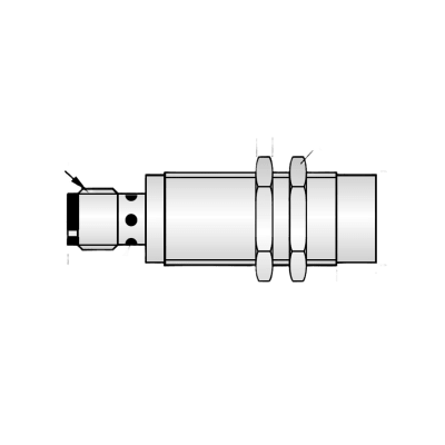 Sensor Capacitivo M30 / Detección No Rasante 15 mm / Salida NPN Normalmente Abierto / Ajuste de Sensibilidad / Cuerpo Plástico PBT / Protección IP67 / Cable Interconstruido 2 m