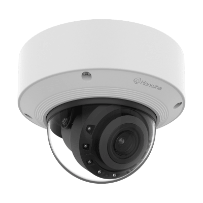 Cámara Domo AI IR 5MP / Motorizado Varifocal 3.3~9.3mm / Doble NPU / Análisis Inteligente / WDR 120dB / IR 50m / IP52 IK10 / PoE / Wisenet 9