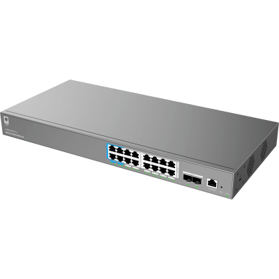 Switch de Red Empresarial L2++ / Serie GWN7800 Pro / 16 Puertos Gigabit PoE 250W / 2 Puertos SFP+ / Gestión Cloud GDMS / VLAN 4K / QoS Avanzado / Seguridad Integral