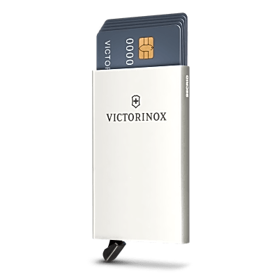 Tarjetero / Almacenamiento Seguro 4-6 Tarjetas / Aluminio Duradero / Protección RFID / Sistema Deslizamiento Patentado / Color Gris Claro.